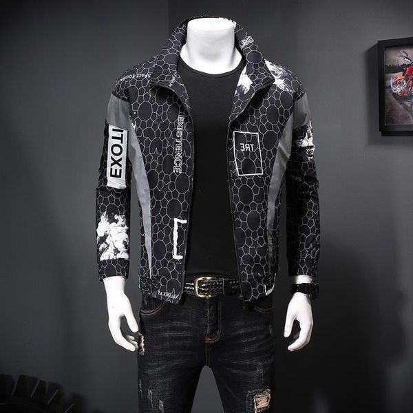 

autumn winter 2020 new men jacket casual lapel print loose men's jacket hooded outerwear coats hip hop streetwear men coat plus size m, Black;brown