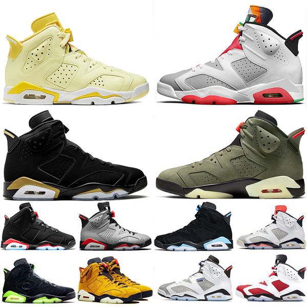 

wholesale new travis scotts medium olive 6 6s basketball shoes mens yellow cactus jack new dmp 2020 new version bred unc trainers sneakers, White;red