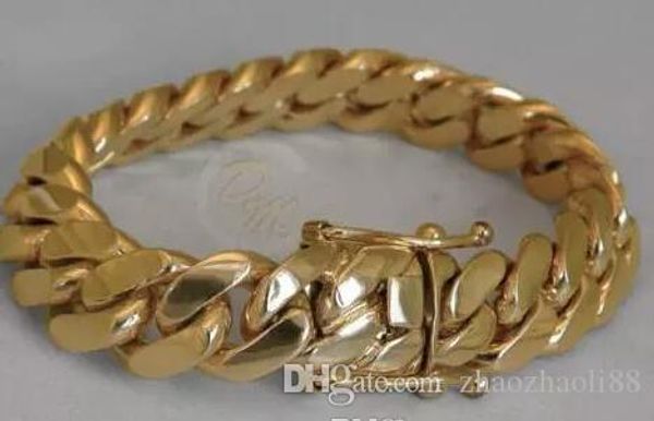 

14k gold miami men's cuban curb link bracelet 8" heavy 99.7 grams 14mm, Black