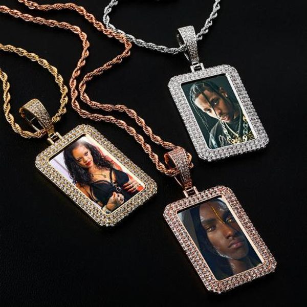 

18k gold plated out cubic zirconia custom p memory square pendant necklace personalized diamond hip hop diy jewelry gift for men women, Silver