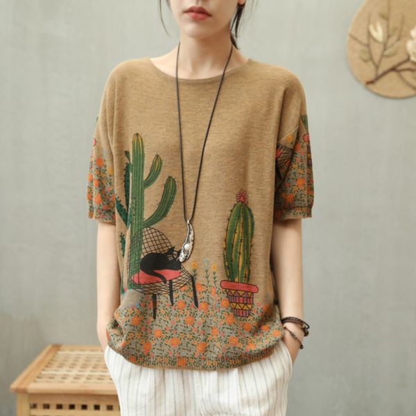 

весна новый шаблон ситец и лен топ трикотаж середине рукава трикотаж женщин рыхлой большого размера вскользь верхней, White