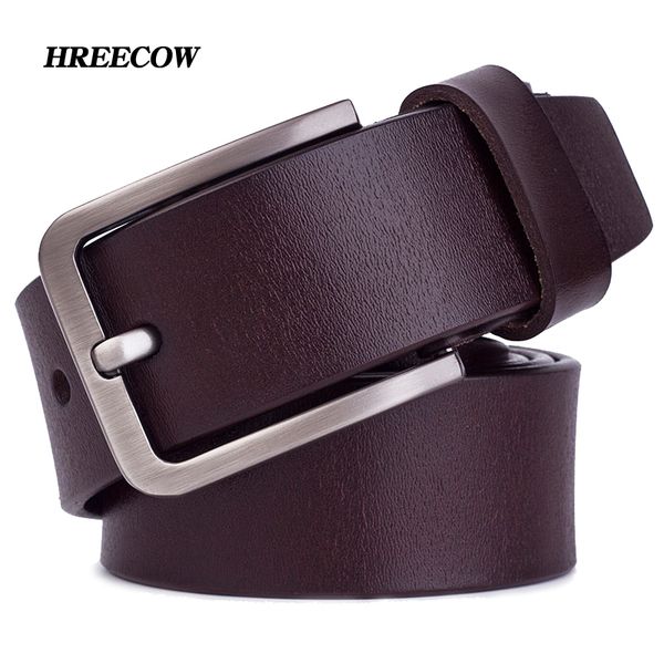 

genuine leather belts for men fashion joker jeans belt for men retro metal pin buckle belts, Black;brown