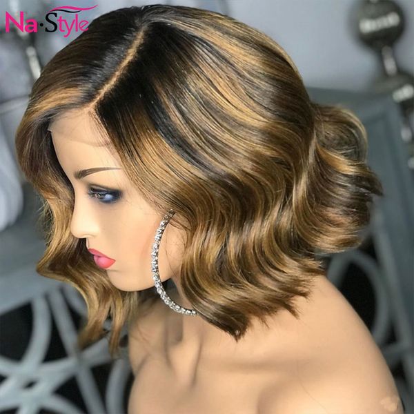 

colored 4x4 closure wig human hair 1b/30 honey blonde lace front wigs pre plucked with baby hair pixie cut bob wig 130% remy, Black