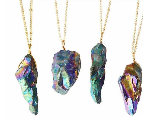 

new natural crystal quartz point gold plated healing quartz necklace gemstone necklace colorful stone natural stone pendant necklace jewelry, Silver