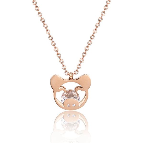 

cute pig pendant necklace rose gold sweet animal necklace gift for women girls, Silver
