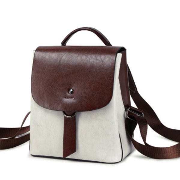 

lady chic vintage beige brown black daypack for female oil wax leather retro fashion small backpack daily commuter knapsack