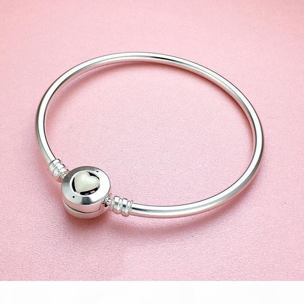 

925 sterling silver white heart enamel bracelet original box for pandora charms silver bracelet women bangle women's bracelets jewelry, Black