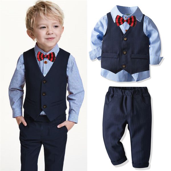 

baby boy gentleman wedding suit vest shirt bow tie 4 piece set baby boy dress flower girl dress show costume banquet formal suit, White