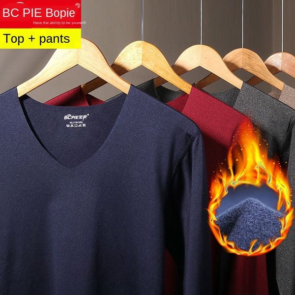 

bopie seamless fleece thermal underwear underwearlining men's thermal underwear set women's fleece lining long johns cotton jersey, Black;brown