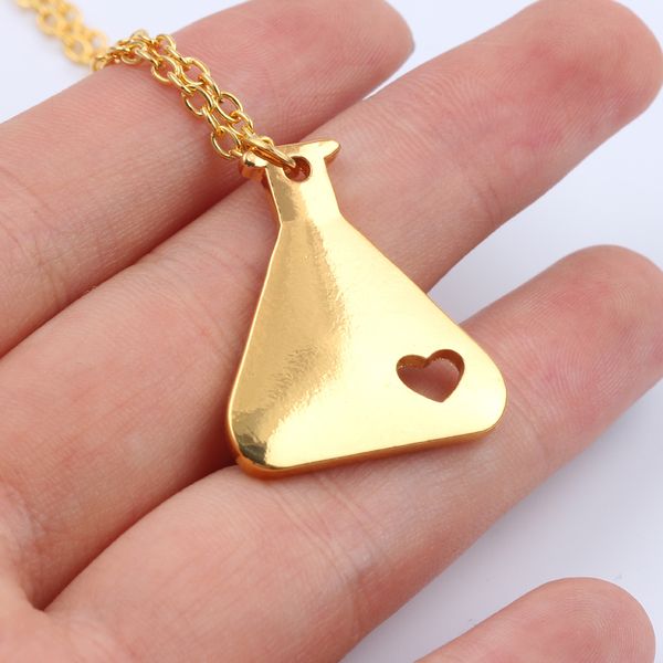 

unique wine glass hollow heart necklace cute gold color alloy wine glass pendant necklaces for women men fashion choker jewelry, Silver