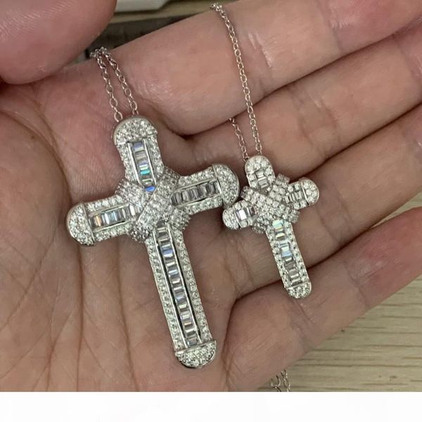 

2020 sell cross pendant luxury jewelry real 925 sterling silver small large pendant party cz diamond women men clavicle chain necklace