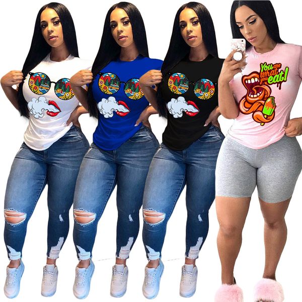 

women casual summer new fashion short sleeve round neck cartoon print casual tee t-shirt, White