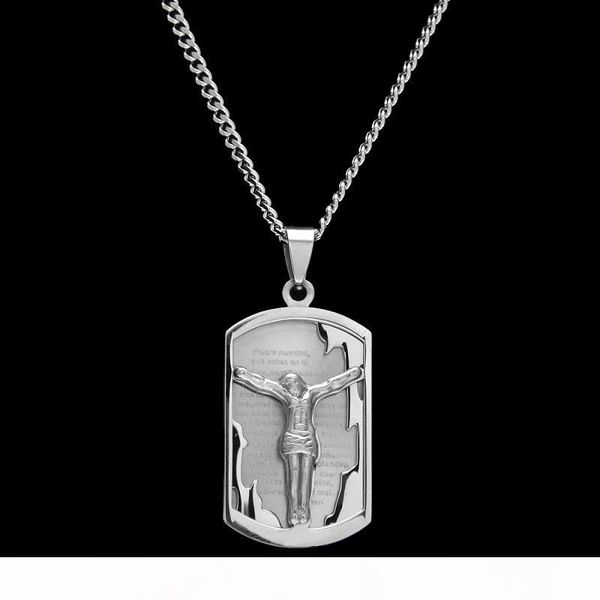

new mens hip hop neclace jewelry stainless steel jesus pendant necklace fashion gold dog tag necklaces, Silver