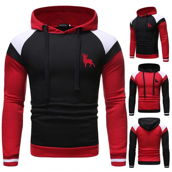 

i5all new european-sized men's fashionable thick hat rope deer color matching hooded sweater new european-sized men's fashionable, Black