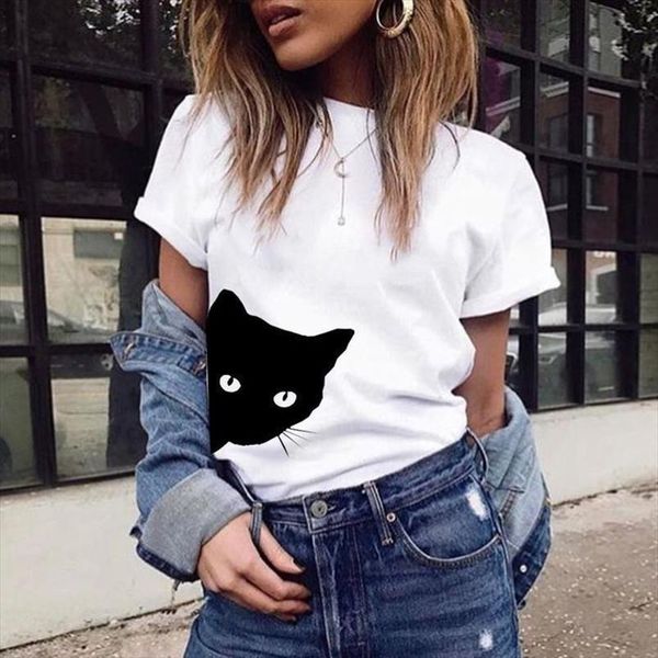 

cartoon graphic print women tshirt cotton casual short shirts summer short sleeves funny shirts round neck, White