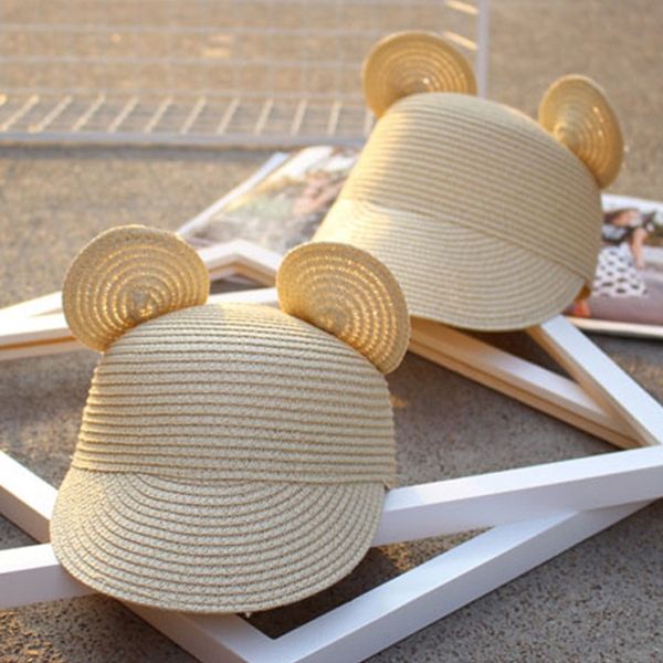 

cute straw cute cartoonear curling straw dome parent-child children's hat children's hat, Yellow