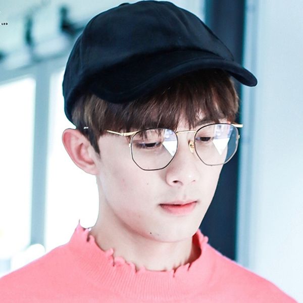 

lm21m wu lei myopia glasses frame of the same style korean personalized plain lens polygon anti-blue light metal myopia glasses frame for me, Silver