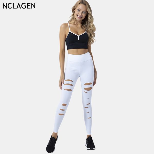 

nclagen women sportwear fitness suit bra & pants high waist hole yoga set gym clothes elastic workout sport outfit tracksuit, White;red