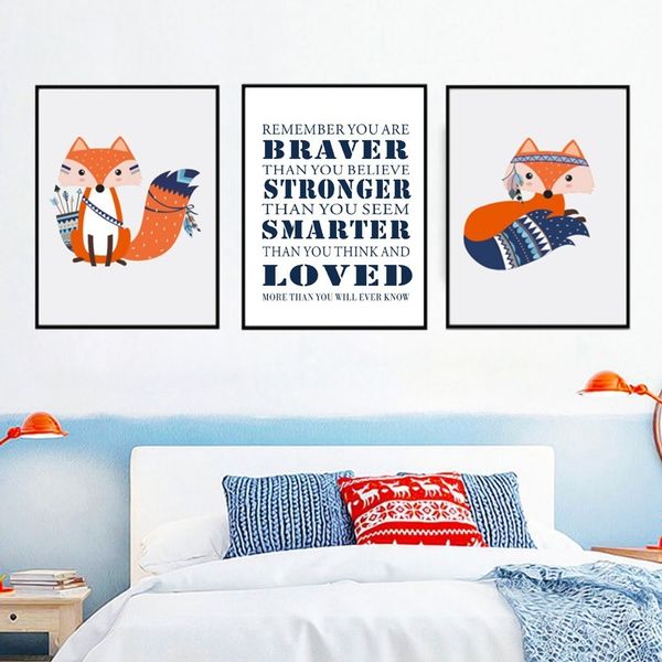 

indian cartoon fox stronger smarter braver canvas paintings arrow wall art picture poster print kids room home decoration