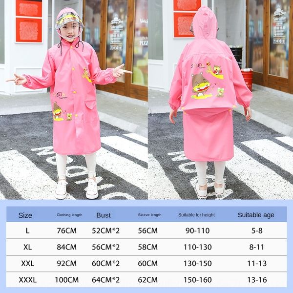 

8bdaq raincoat cloak cloak male and female pupils children's raincoat middle and older children's school poncho double brim rain-p, Black