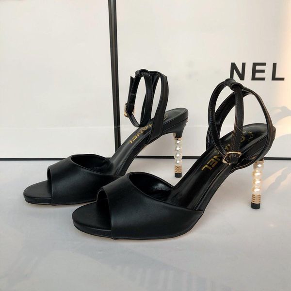 

pearl натуральная кожа черный женская повседневная обувь сандалии способа повелительницы тапочки высокой пятки оптом в наличии бесплатная до, Black