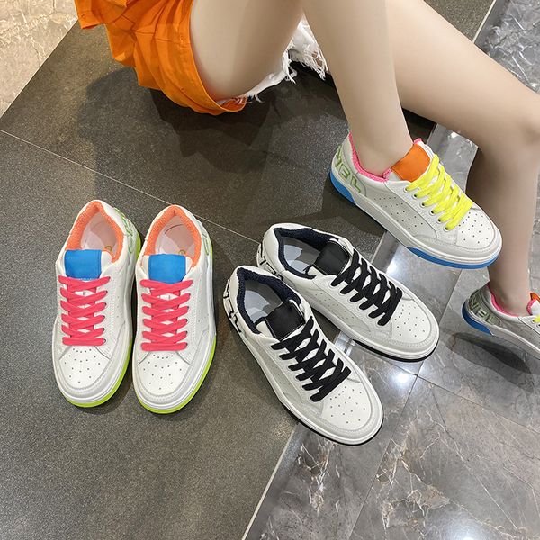 

2020 new leather shoes ins fragrant white grandma letter embroidery contrast color casual flat shoes casual women's shoes low to help c, Black