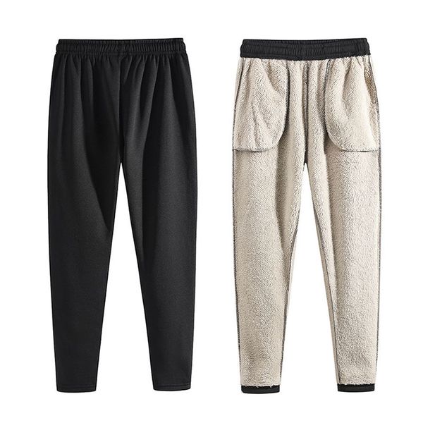 

outdoor pants men winter fleece thermal keep warm anti-sweat loose large size climbing camping skiing sports trousers, Black;green
