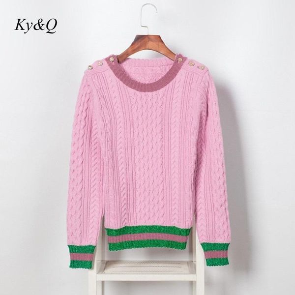 

brand runway designer 2020 christmas pearls pink sweater pullover women autumn winter striped female knit button jumper luxury, White;black