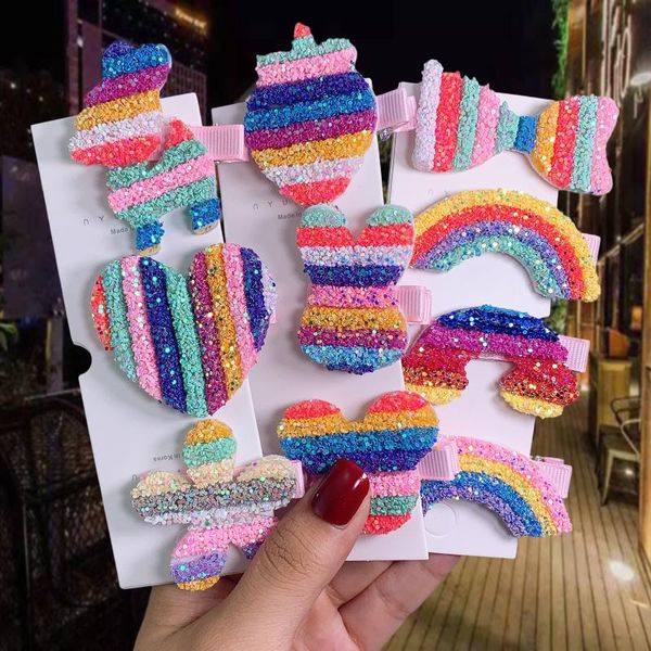 

rainbow glitter girls cute hair clips for girls children sweet barrettes headdress fashion hair accessories accessories, Slivery;white