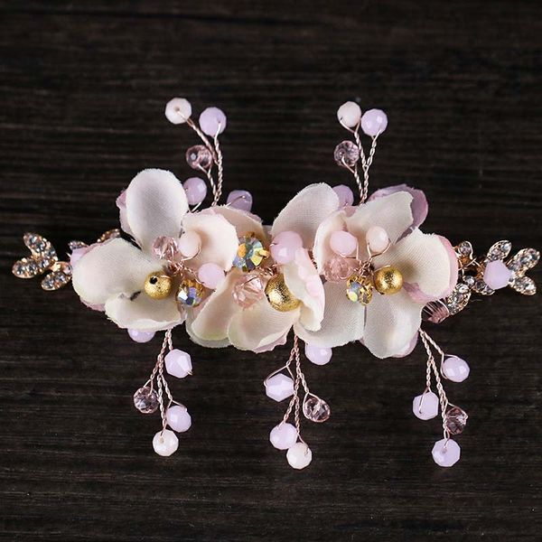 

getnoivas pink crystal cloth flower hair pins bridal tiaras headpiece hair clip head jewelry women wedding accessories sl, Golden;silver