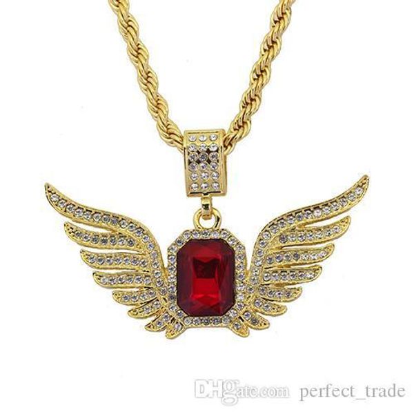 

урожай крылья ангела ожерелье модельер ожерелье red diamond роскошные ожерелья iced из подвесной женщин mens оптовой, Silver