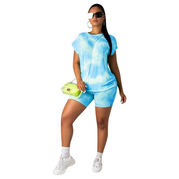 

Women Two Piece Outfits Summer Plus Size Casual Tracksuit Tie-dye Short-sleeved T-shirt Shorts Women Tracksuit Size S-2XL