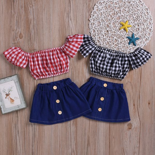 

64okr одежда 2020 новый летний костюм маленький средний клетчатые верхней джинсовой короткой юбке детей 2-штучных костюмы для мальчиков и де