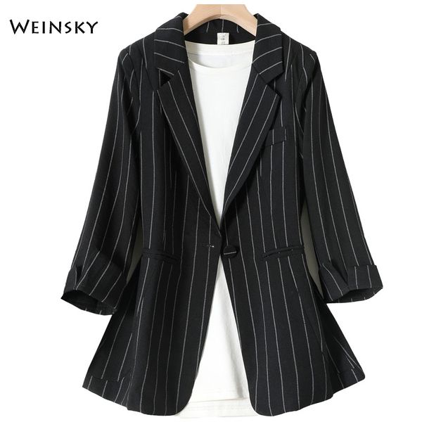 

women's suits & blazers fashion business interview striped women work office ladies full sleeve spring and autumn casual, White;black