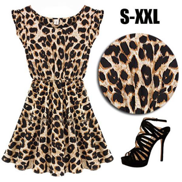 

casual dresses clearance sale women leopard print elegant ladies sleeveless mini party night club dress for wedding anniversary, Black;gray