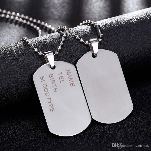 

new brand link chain man necklace military army dog tags men's stainless steel pendant necklaces jewelry gift choker wholesale, Silver
