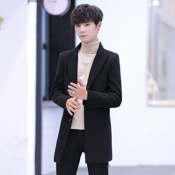 

мужской 2020 woolwool новый талант тонкий для мужчин мужской 2020 woolwool нового шерстяной пальто моды талант мода тонкого шерстяного пальт, Black