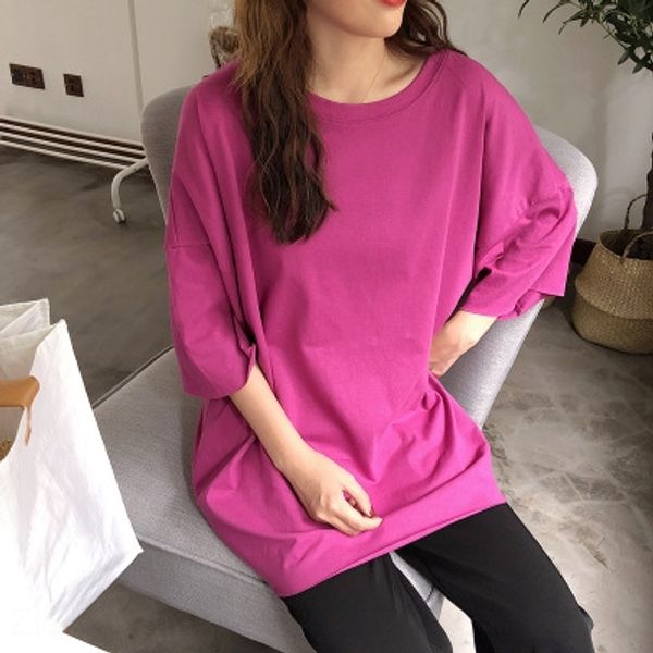 

qgdkp new summer color t-shirt for female students solid color mid-length t-shirt candy clothes candy korean style loose half sleeve clothes, White