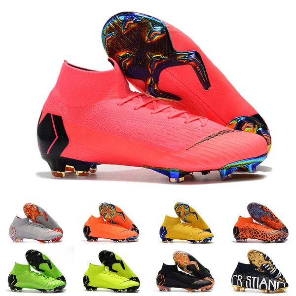 

mens fg cleats pink superfly vi elite high ankle outdoor soccer shoes ronaldo cr7 mercurial football crampons boots for male d0731