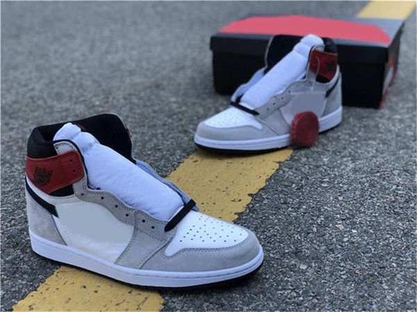 

2020 new arrival 1 og high light smoke grey men basketball shoes white black varsity red 555088 -126 running sneakers size 7 -13
