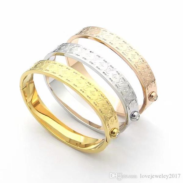 

luxury style silver gold bangle for women flower pattern printed designer bracelets with diamond rose gold pulsera fashion jewelry, Black