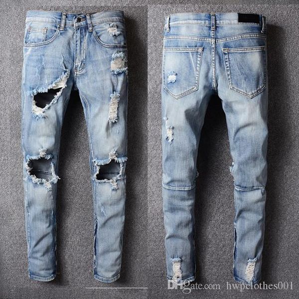 

designer jeans mens distressed a ripped skinny trousers luxury clothes slim motorcycle biker hip hop luxury fashion mens slim fit jeans, Blue