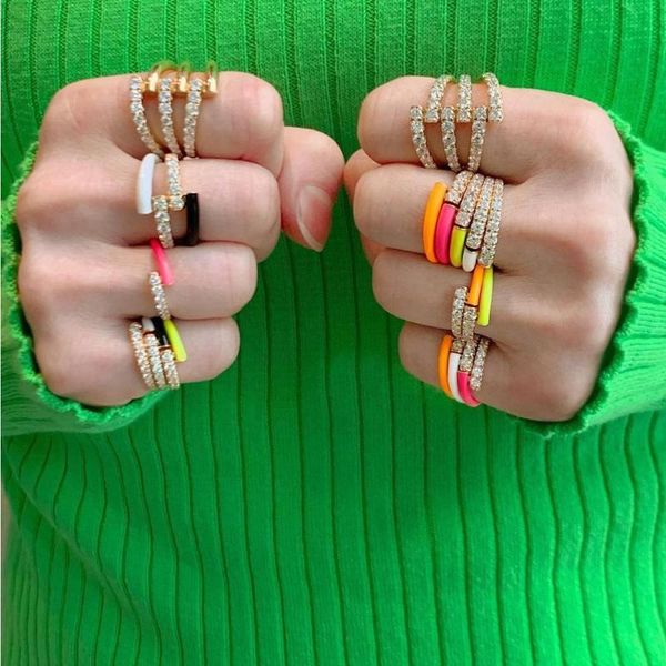 

2020 summer new colorful neon enamel open adjusted finger ring for women fluorescent fashion jewelry, Golden;silver
