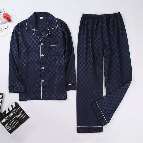 

men's simple skin-friendly home and comfortable home pajamas set new polyester pajamas two-piece set multi-color optional, Blue;red