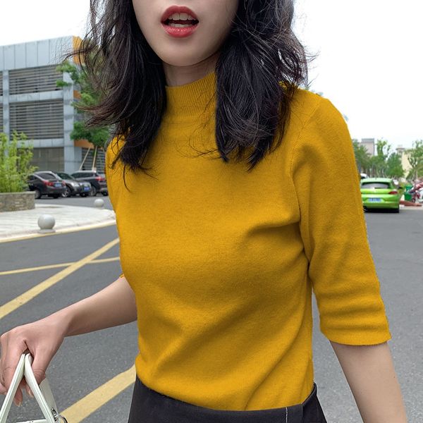 

large size women's 2020 women's new long sleeve bottoming middle sweatersweater sweater sleeve inner match, White