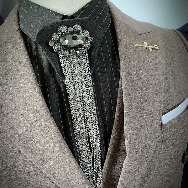 

crystal wedding party necktie tassels chain ribbon bowtie for men neck collar shirt bow tie alloy rhinestone, Black;gray
