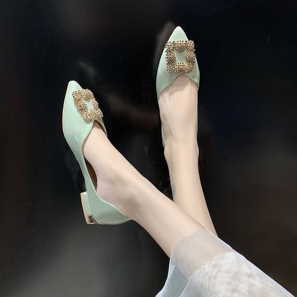 

shoes woman comfortable and elegant pointed toe shallow mouth patent leather ballet flats women's moccasins low heels female, Black