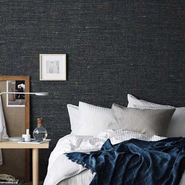 

navy blue / green / grey flax texture plain wallpaper modern simple dark solid color non woven grasscloth wall paper