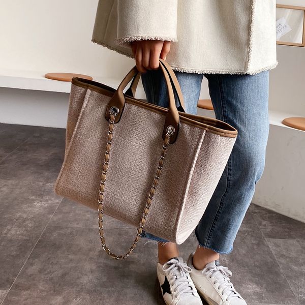 

casual large capacity totes designer chains women handbags luxury canvas lady shoulder mesenger bags female big purses 2020 sac