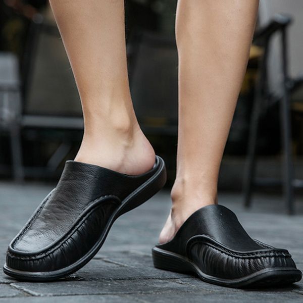 

slippers men comfy backless casual sandals breathable anti-slip for summer outdoor xrq88, Black